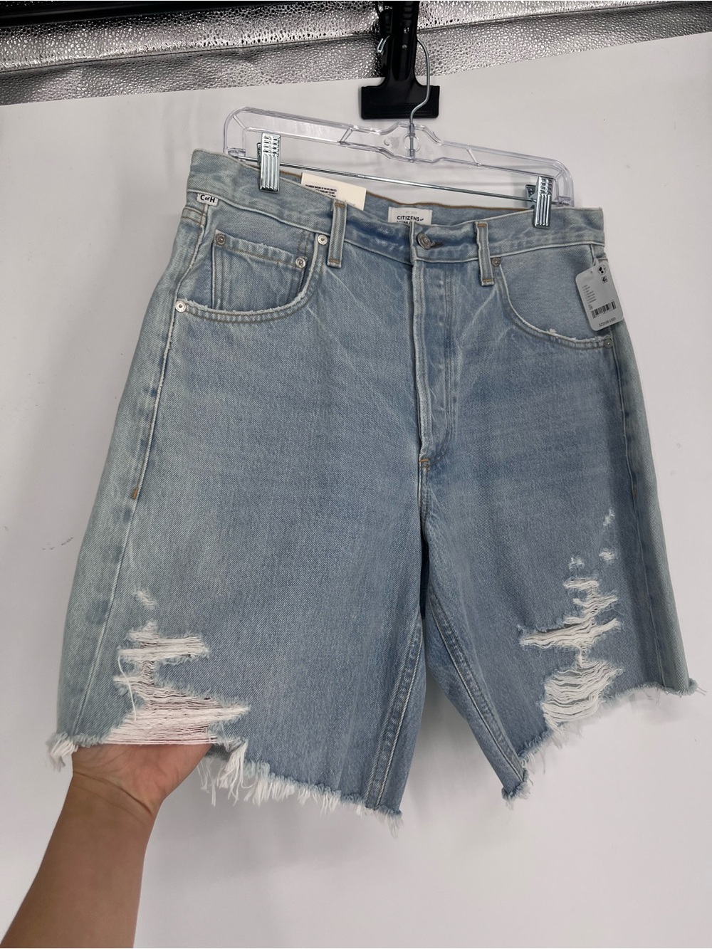 Citizens of Humanity Ayla Long Light Wash Distressed Denim Jean Shorts 28 NWT - Picture 2 of 10